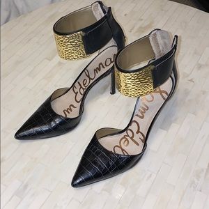 Sam Edelman gold cuff crocodile pumps